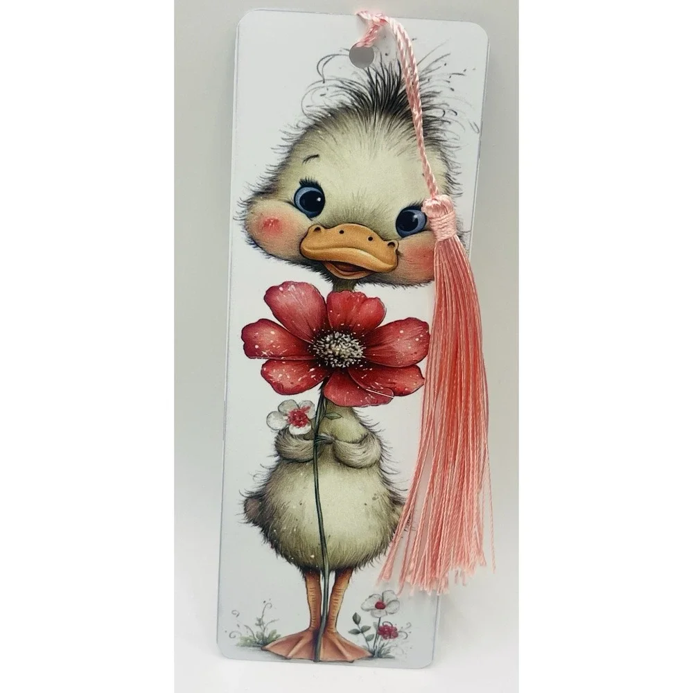 Cute Baby Goose Aluminum Bookmark With Tassel. 6X2